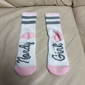 ARTHUR GEORGE Nordy Girl Pink Stripe White Crew Socks